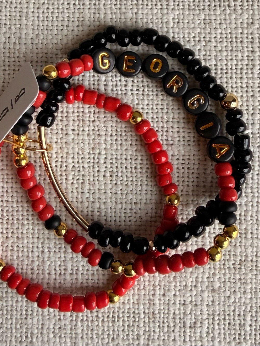 Beaded Stretch Bracelet Set in Red, Black & Gold